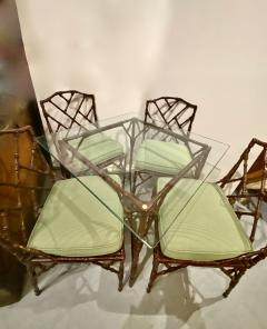 Set of Faux Bamboo Table and 4 Faux Bamboo Chairs c 1970 1980 - 3246596