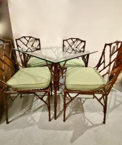 1970s Vintage Brass Faux Bamboo Dining 4 Chairs and Table