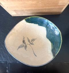 Set of Five Antique Ao Oribe Ceramic Dishes with Tomobako Edo - 4537753