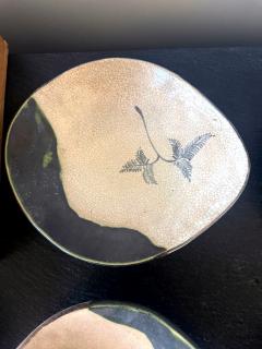 Set of Five Antique Ao Oribe Ceramic Dishes with Tomobako Edo - 4537757