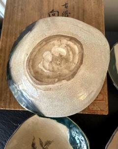 Set of Five Antique Ao Oribe Ceramic Dishes with Tomobako Edo - 4537758