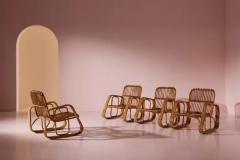 Set of Five Armchairs in Bent Wicker and Bamboo by Dal Vera Italy 1960s - 4097254