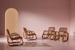 Set of Five Armchairs in Bent Wicker and Bamboo by Dal Vera Italy 1960s - 4097257