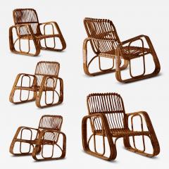 Set of Five Armchairs in Bent Wicker and Bamboo by Dal Vera Italy 1960s - 4099786