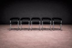 Set of Five Armchairs in Chrome and Black Fabric Pozza Moveis 1960s - 4545165