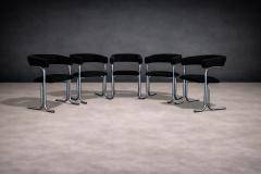 Set of Five Armchairs in Chrome and Black Fabric Pozza Moveis 1960s - 4545169