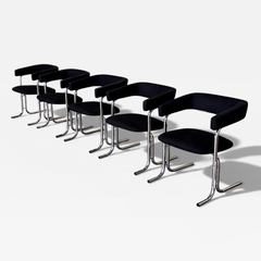 Set of Five Armchairs in Chrome and Black Fabric Pozza Moveis 1960s - 4802457