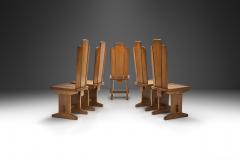 Set of Five Brutalist Solid Oak Dining Chairs Europe 1970s - 3641590