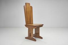 Set of Five Brutalist Solid Oak Dining Chairs Europe 1970s - 3641592