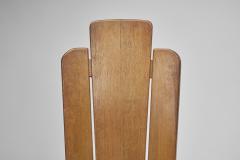 Set of Five Brutalist Solid Oak Dining Chairs Europe 1970s - 3641613