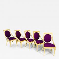 Set of Five John Widdicomb Dining Side Chairs Art Deco Gold Leaf Purple - 3280048
