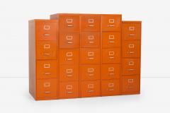 Set of Five Orange Industrial Filling Cabinets - 3855385