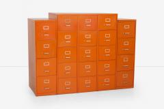 Set of Five Orange Industrial Filling Cabinets - 3855388