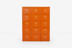 Set of Five Orange Industrial Filling Cabinets - 3855389