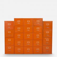 Set of Five Orange Industrial Filling Cabinets - 3855438