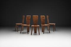 Set of Five Solid Plank Back Dining Chairs Europe Mid 20th Century - 4647343