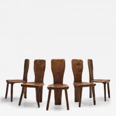 Set of Five Solid Plank Back Dining Chairs Europe Mid 20th Century - 4691950