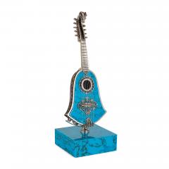 Set of Five Spanish Turquoise and Silver Miniature Musical Instruments - 4550740