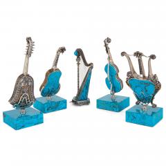 Set of Five Spanish Turquoise and Silver Miniature Musical Instruments - 4550742