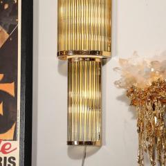 Set of Four Art Deco Style 3 Tier Polished Brass Murano Mixed Glass Rod Sconces - 4489591