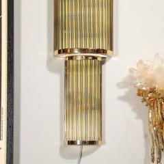 Set of Four Art Deco Style 3 Tier Polished Brass Murano Mixed Glass Rod Sconces - 4489593