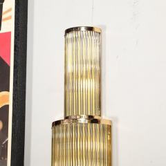 Set of Four Art Deco Style 3 Tier Polished Brass Murano Mixed Glass Rod Sconces - 4489595