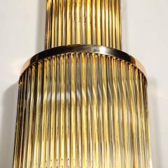 Set of Four Art Deco Style 3 Tier Polished Brass Murano Mixed Glass Rod Sconces - 4489597