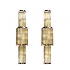 Set of Four Art Deco Style 3 Tier Polished Brass Murano Mixed Glass Rod Sconces - 4489599