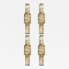 Set of Four Art Deco Style 3 Tier Polished Brass Murano Mixed Glass Rod Sconces - 4491377
