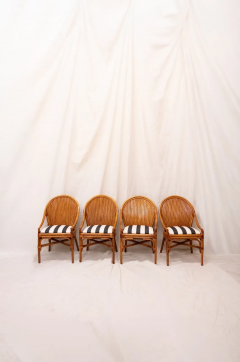 Set of Four Bamboo Chairs with Wicker Backrests 1970s - 4759466
