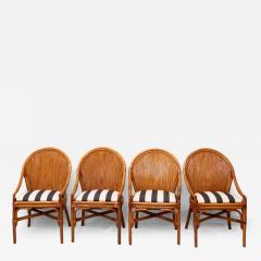 Set of Four Bamboo Chairs with Wicker Backrests 1970s - 4760156