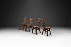 Set of Four Belgian Brutalist Chairs in Heavy Oak Belgium 1970s - 4482069