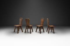 Set of Four Belgian Brutalist Chairs in Heavy Oak Belgium 1970s - 4493454