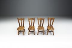 Set of Four Belgian Brutalist Oak Dining Chairs Belgium 1970s - 2414348