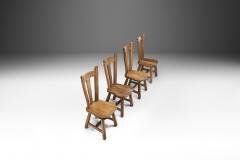 Set of Four Belgian Brutalist Oak Dining Chairs Belgium 1970s - 2414349