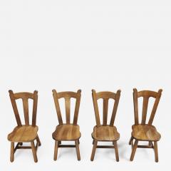 Set of Four Belgian Brutalist Oak Dining Chairs Belgium 1970s - 2417209