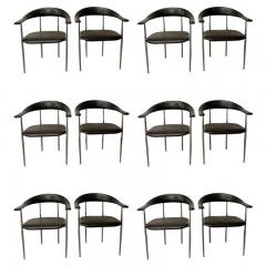 Set of Four Black Chrome Italian Dining Arm Side Chairs 1970s - 2849309
