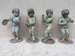 Set of Four Bronze Classical Style Musical Putti or Cherub Garden Statuary - 1681344