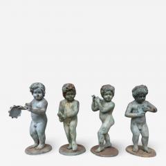 Set of Four Bronze Classical Style Musical Putti or Cherub Garden Statuary - 1682762