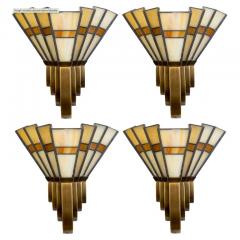 Set of Four Bronze and Opaline Glass Art Deco Sconces - 4449093