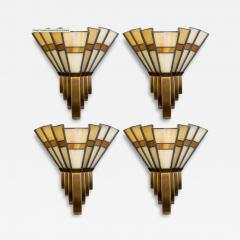 Set of Four Bronze and Opaline Glass Art Deco Sconces - 4449132
