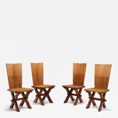 Set of Four Brutalist Oak Dining Chairs Europe 20th Century - 3648530
