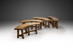 Set of Four Brutalist Wooden Benches France 1960s - 3834005