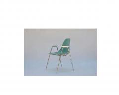 Set of Four Comfortable Turquoise Fiberglass Armchairs on Chrome Bases - 2876178