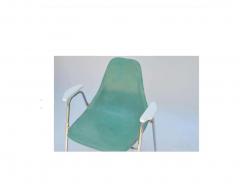 Set of Four Comfortable Turquoise Fiberglass Armchairs on Chrome Bases - 2876179