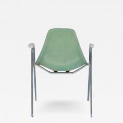 Set of Four Comfortable Turquoise Fiberglass Armchairs on Chrome Bases - 2878302