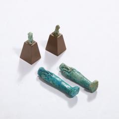 Set of Four Egyptian Antiquities Pair of Sarcophagus Faience Two Figurines - 2946476
