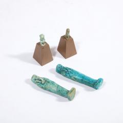 Set of Four Egyptian Antiquities Pair of Sarcophagus Faience Two Figurines - 2946638