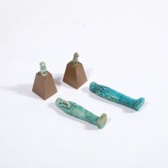 Set of Four Egyptian Antiquities Pair of Sarcophagus Faience Two Figurines - 2946644