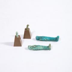 Set of Four Egyptian Antiquities Pair of Sarcophagus Faience Two Figurines - 2946657